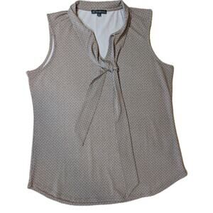 Adrianna Papell Sleeveless Blouse Taupe Geometric Print Keyhole Neck Women's M
